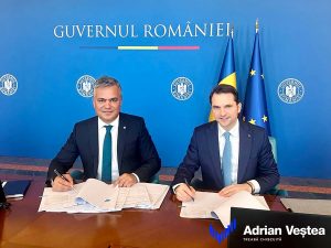 Adrian-Ioan Veștea, ministrul dezvoltării, lucrărilor publice și administrației, și Sebastian-Ioan Burduja, ministrul energiei